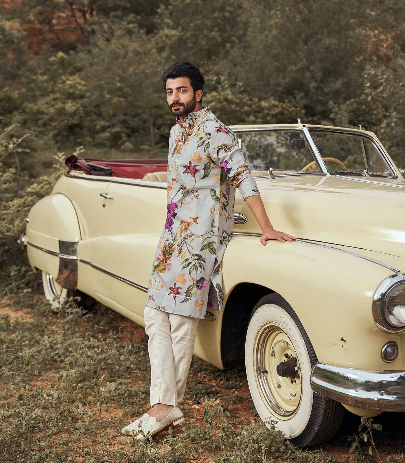 FLORAL PRINTED SILK KURTA SET