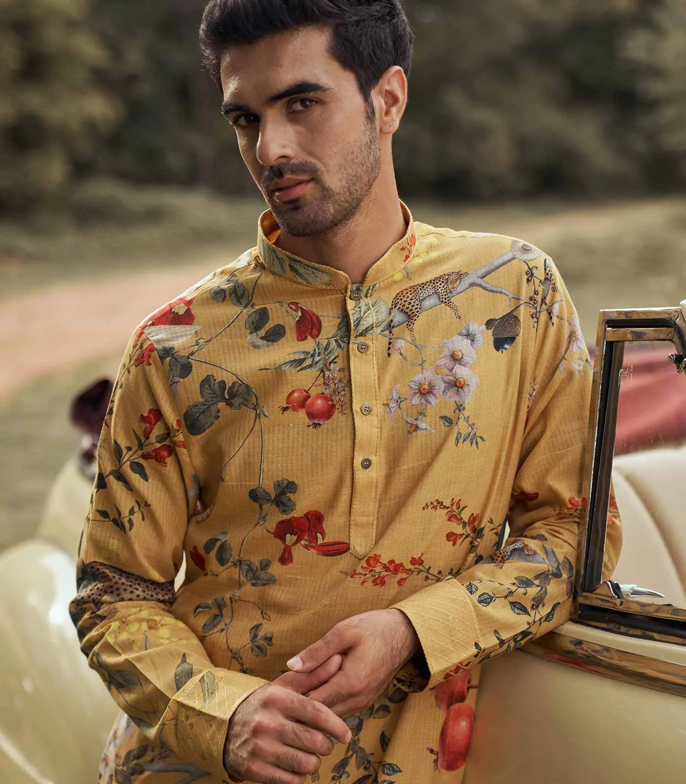 FLORAL PRINTED SILK KURTA SET