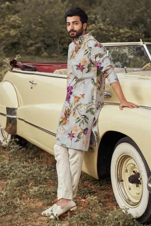 FLORAL PRINTED SILK KURTA SET