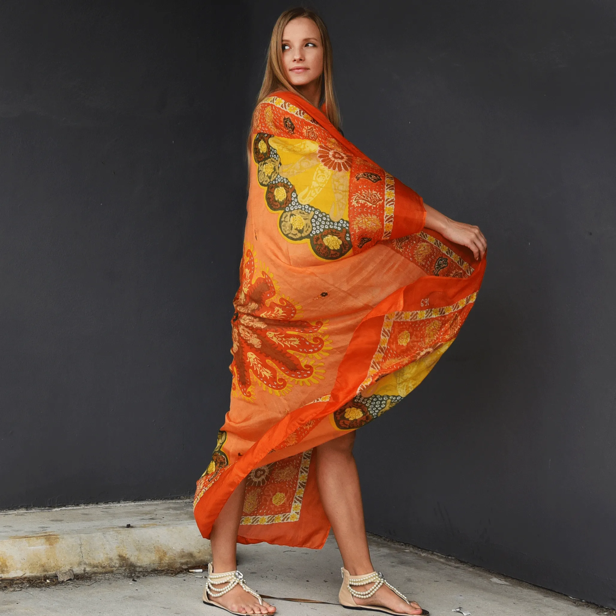Floridian Orange / Designer Maxi Dress Boho Luxury Resort Wear Fabric Dress Artisan Concept Clothing Unique Upcycled Couture