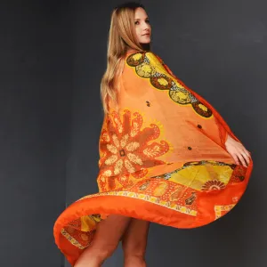 Floridian Orange / Designer Maxi Dress Boho Luxury Resort Wear Fabric Dress Artisan Concept Clothing Unique Upcycled Couture