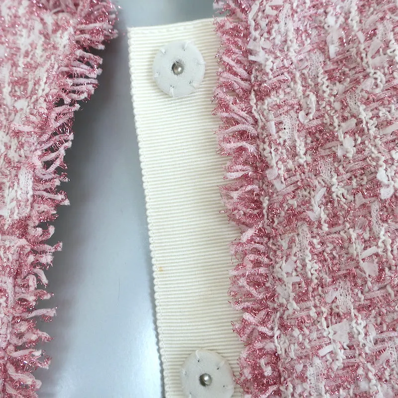 Giambattista Valli Metallic Tweed Jacket Pink Cotton-Blend Size 40