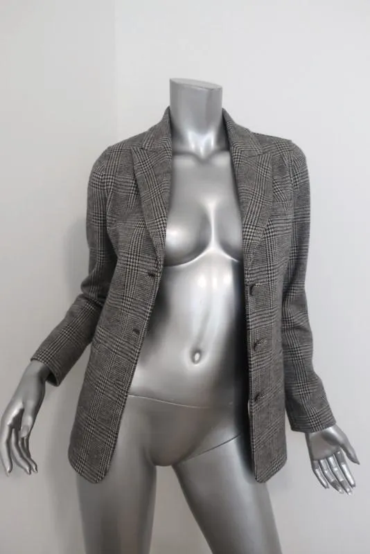 Giorgio Armani Glen Plaid Blazer Gray Cashmere-Blend Size 40 Three Button Jacket