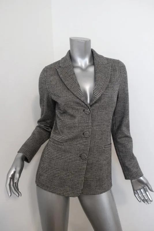 Giorgio Armani Glen Plaid Blazer Gray Cashmere-Blend Size 40 Three Button Jacket