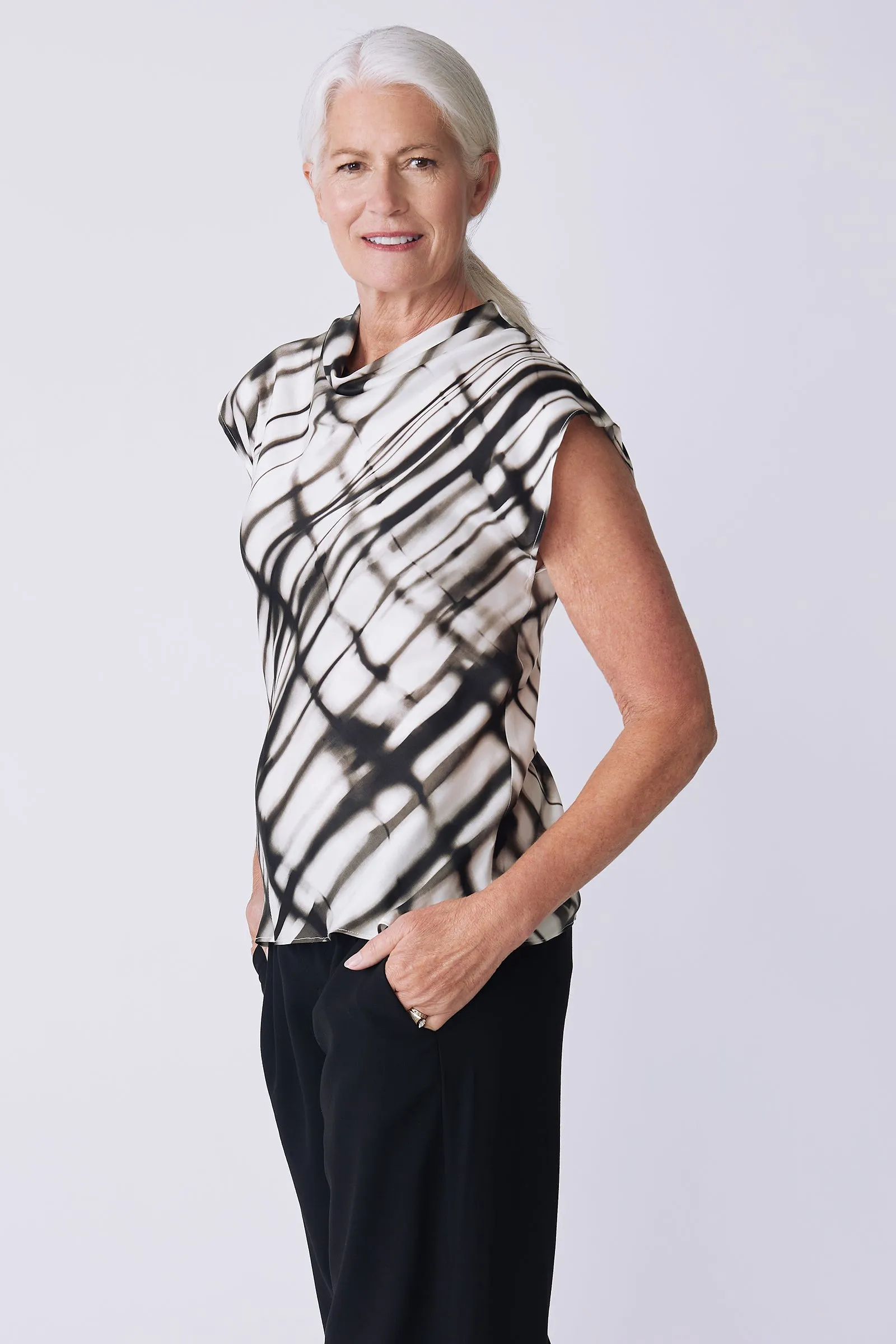 Gloria Drape Top - Watercolor Print
