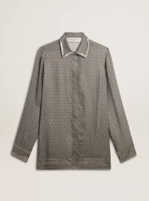 Golden Goose Women's green viscose-blend silk shirt with floral pattern