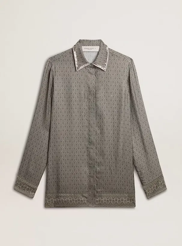 Golden Goose Women's green viscose-blend silk shirt with floral pattern