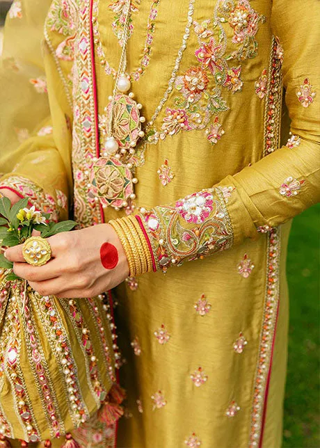 Golden Plain Raw Silk Suits for Pakistani Wedding Wear