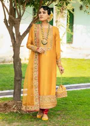 Golden Plain Raw Silk Suits for Pakistani Wedding Wear
