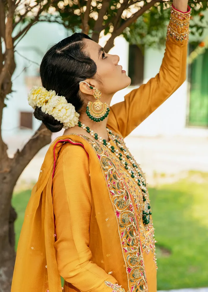 Golden Plain Raw Silk Suits for Pakistani Wedding Wear