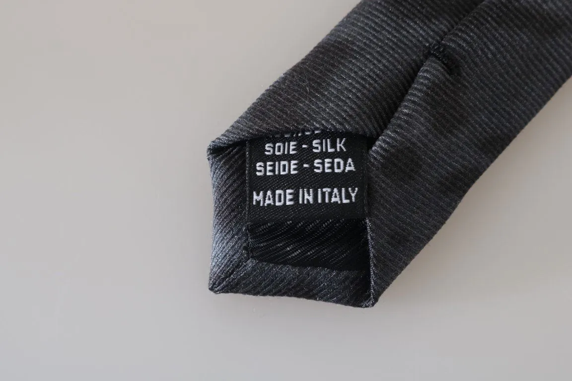 Gray Silk Black Dotted Slim Tie