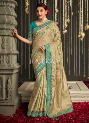 Green And Golden Embroidered Banarasi Silk Saree