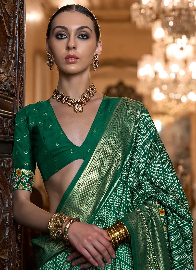 Green Ikat Printed Patola Silk Saree
