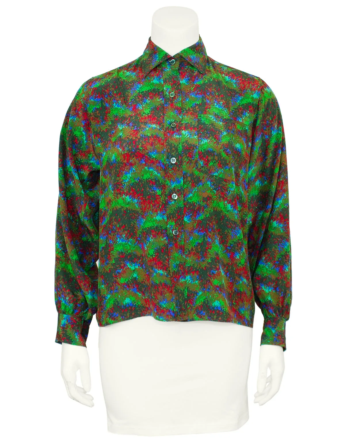 Green Silk Printed Blouse