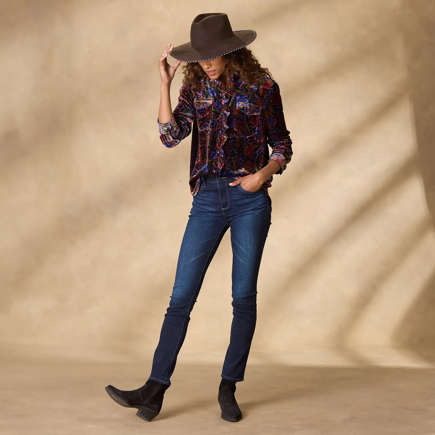 Gretel Floral Velvet Shirt, Petite