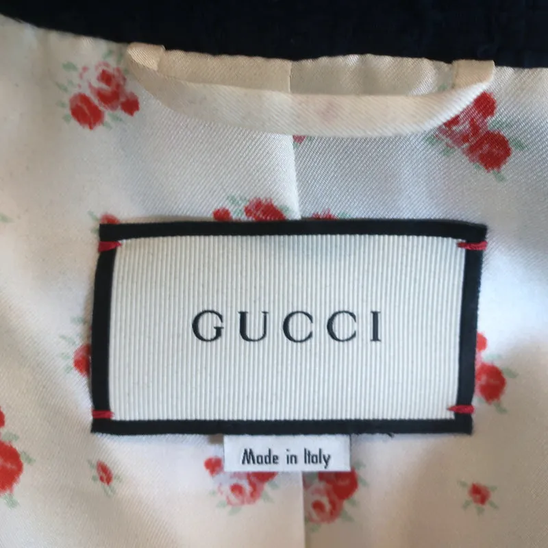 Gucci Sega Logo Tweed Blazer White/Navy Size 38 Single Breasted Jacket