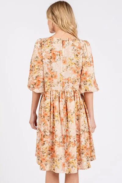 Hazel Blues® |  Mittoshop Flower Print Linen Blend Babydoll Mini Dress
