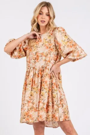 Hazel Blues® |  Mittoshop Flower Print Linen Blend Babydoll Mini Dress