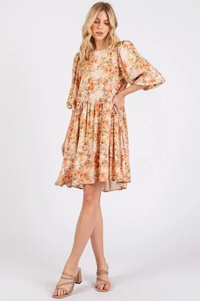 Hazel Blues® |  Mittoshop Flower Print Linen Blend Babydoll Mini Dress