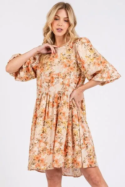 Hazel Blues® |  Mittoshop Flower Print Linen Blend Babydoll Mini Dress