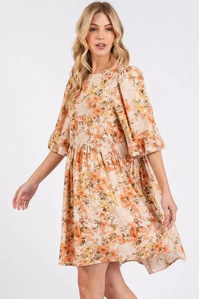 Hazel Blues® |  Mittoshop Flower Print Linen Blend Babydoll Mini Dress