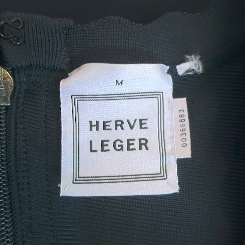 Herve Leger Jules Scalloped Edge A-Line Bandage Dress Navy Size Medium