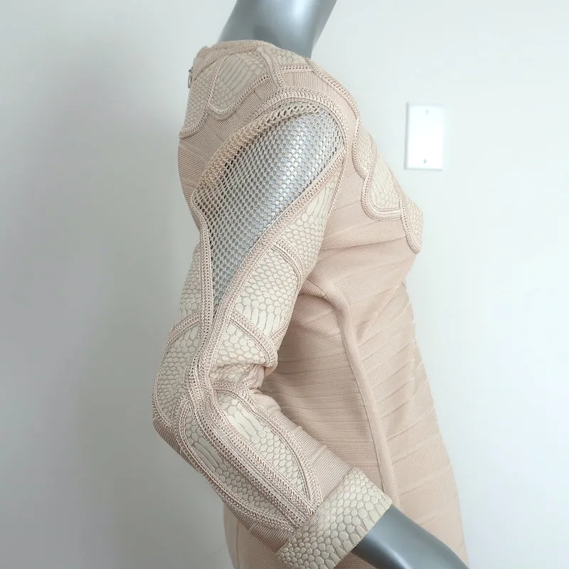 Herve Leger Sofie Crochet & Snake Print Paneled Bandage Dress Cream Size Medium