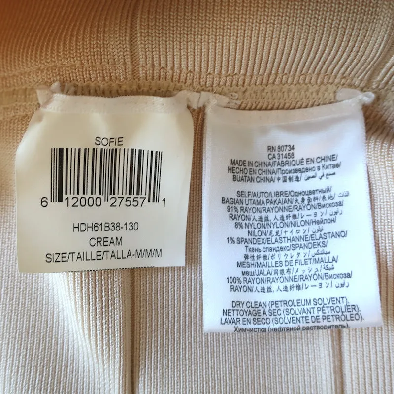 Herve Leger Sofie Crochet & Snake Print Paneled Bandage Dress Cream Size Medium