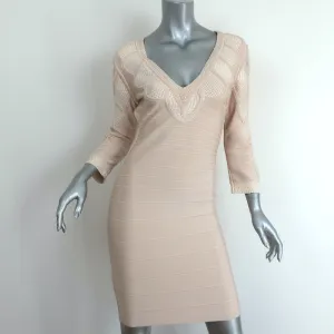Herve Leger Sofie Crochet & Snake Print Paneled Bandage Dress Cream Size Medium