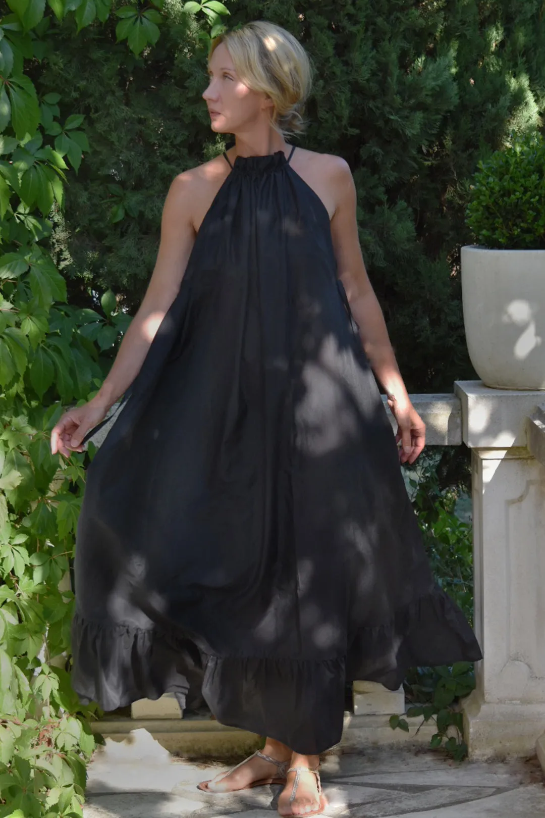 Iris Dress in Bleu Ciel Silk Cotton Voile