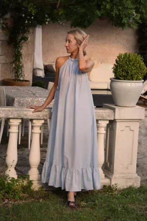 Iris Dress in Bleu Ciel Silk Cotton Voile