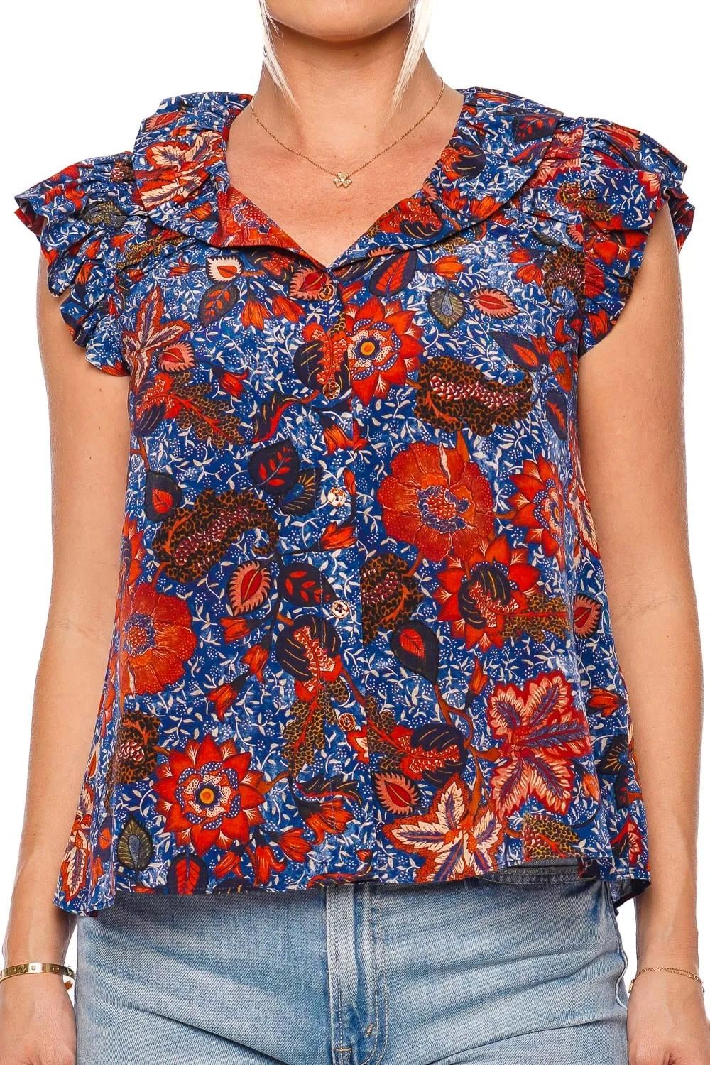 Ivette Clematis Ruffled Silk Top