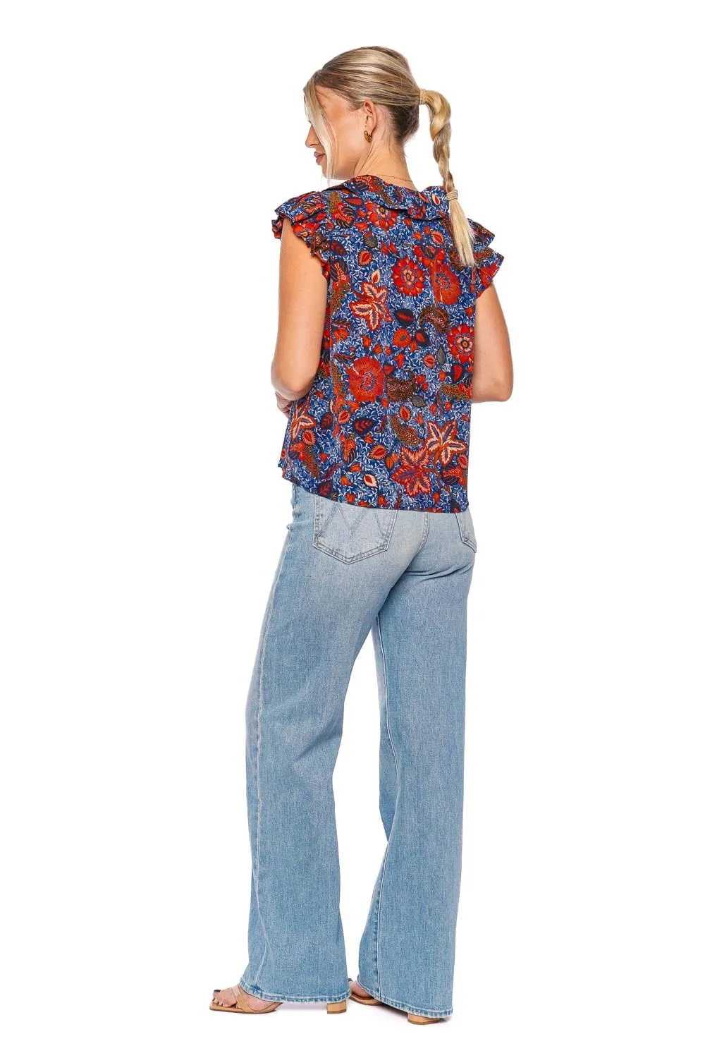 Ivette Clematis Ruffled Silk Top