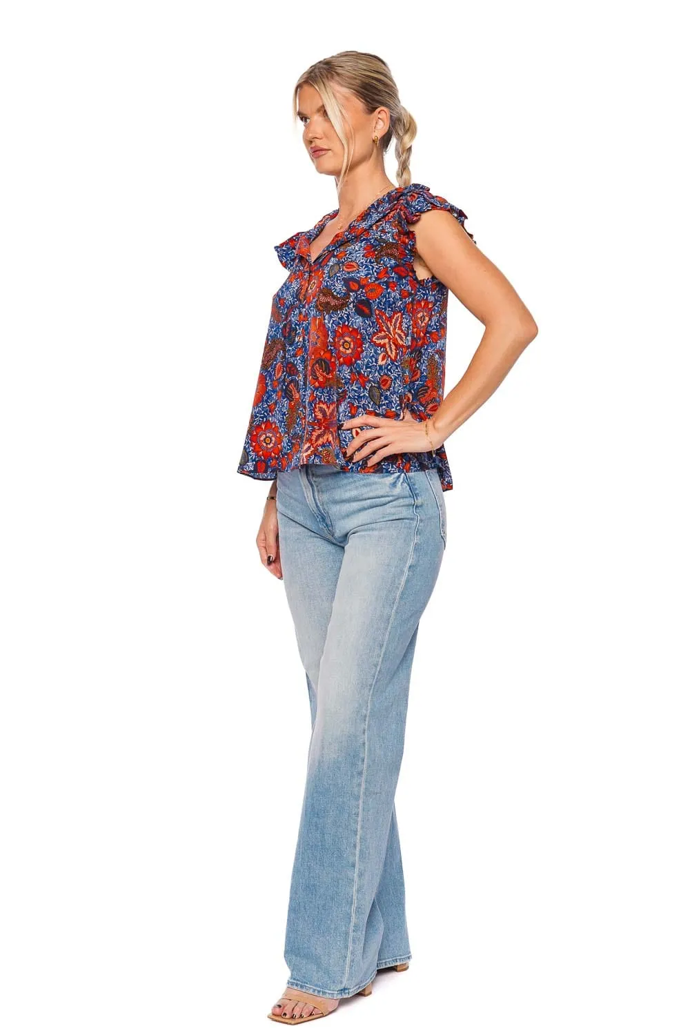 Ivette Clematis Ruffled Silk Top