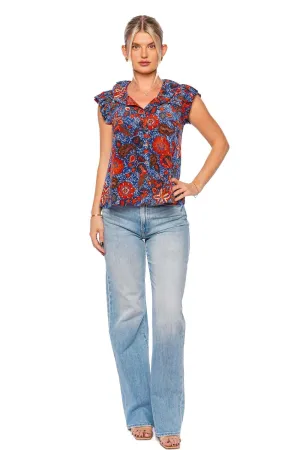 Ivette Clematis Ruffled Silk Top