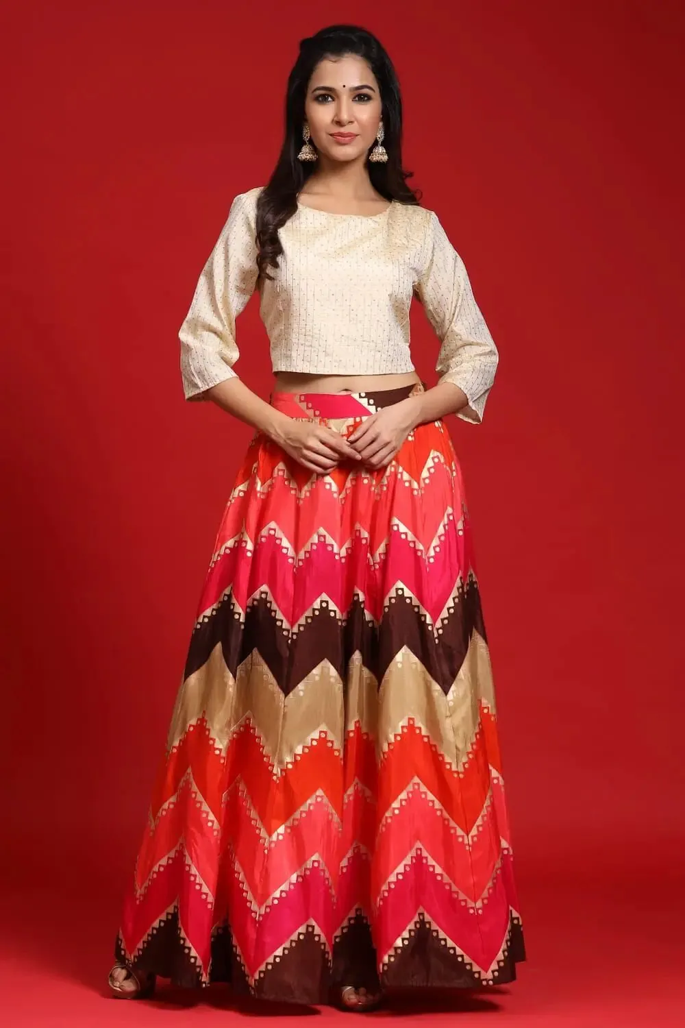 Ivory Silk Striped Ethnic Top