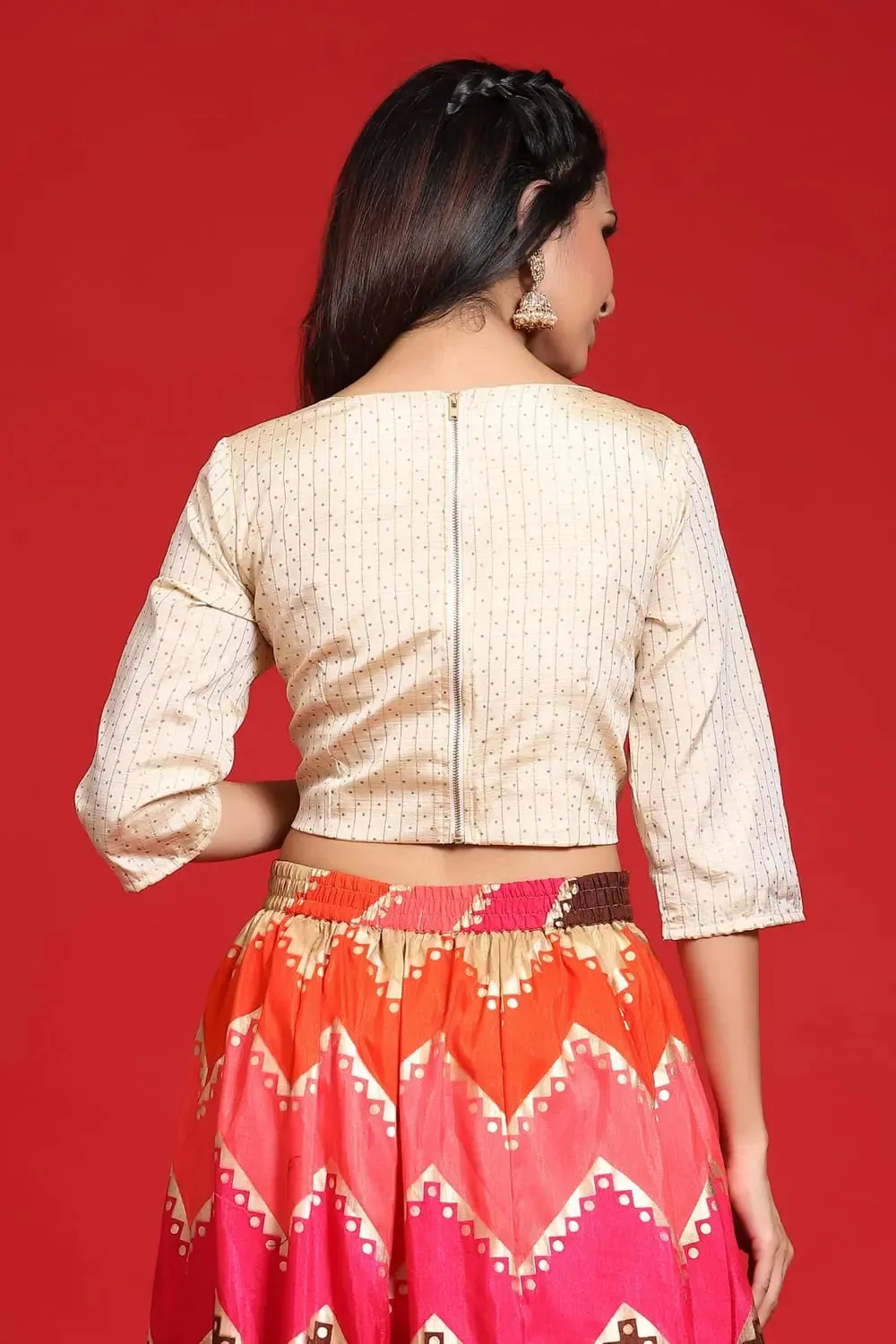 Ivory Silk Striped Ethnic Top