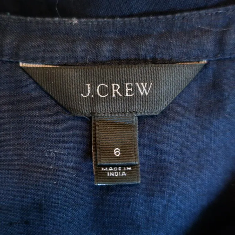 J.Crew Top Navy Embroidered Linen-Cotton Size 6 Long Sleeve Blouse