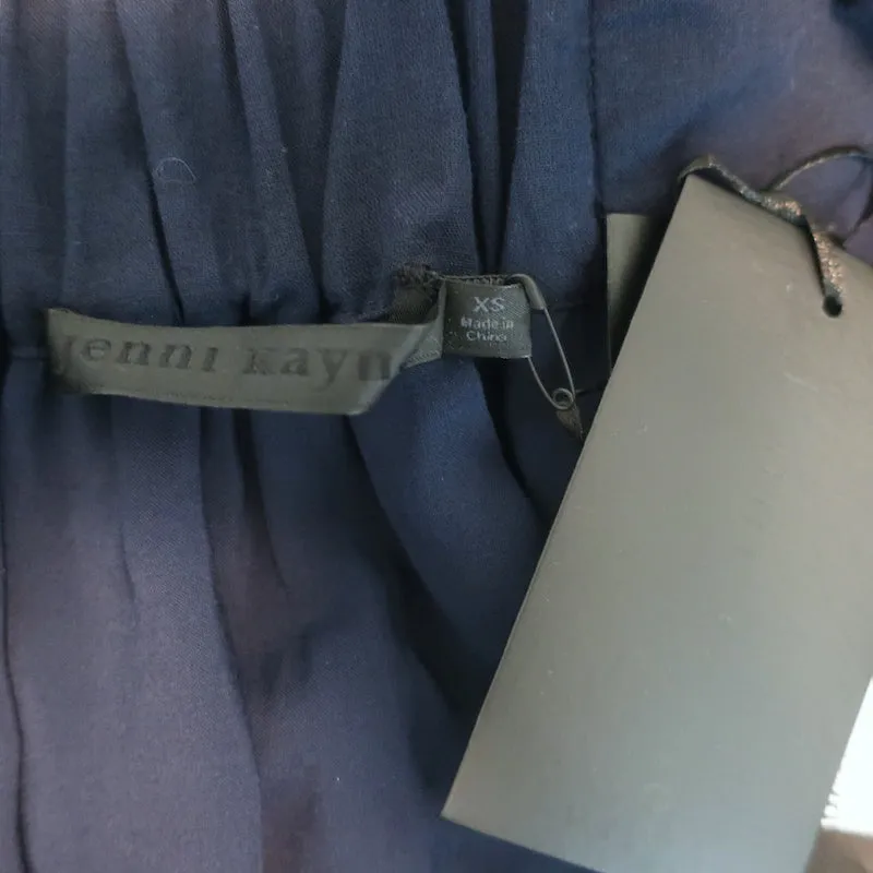 Jenni Kayne Summer Dress Navy Cotton-Linen Size Extra Small Tiered Midi NEW