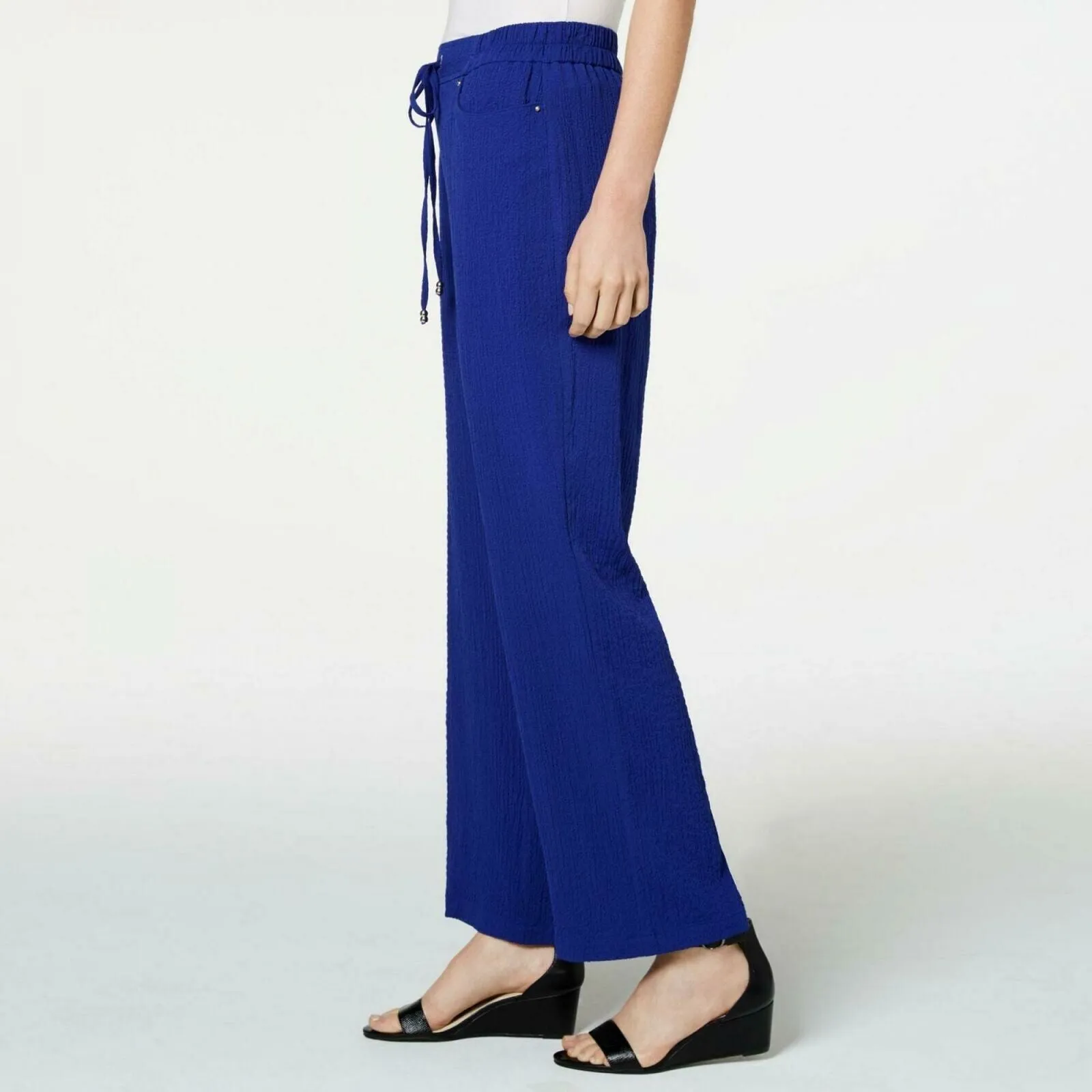 JM Collection Women's Crinkle Wide Leg Pants Jazzy Blue XXL