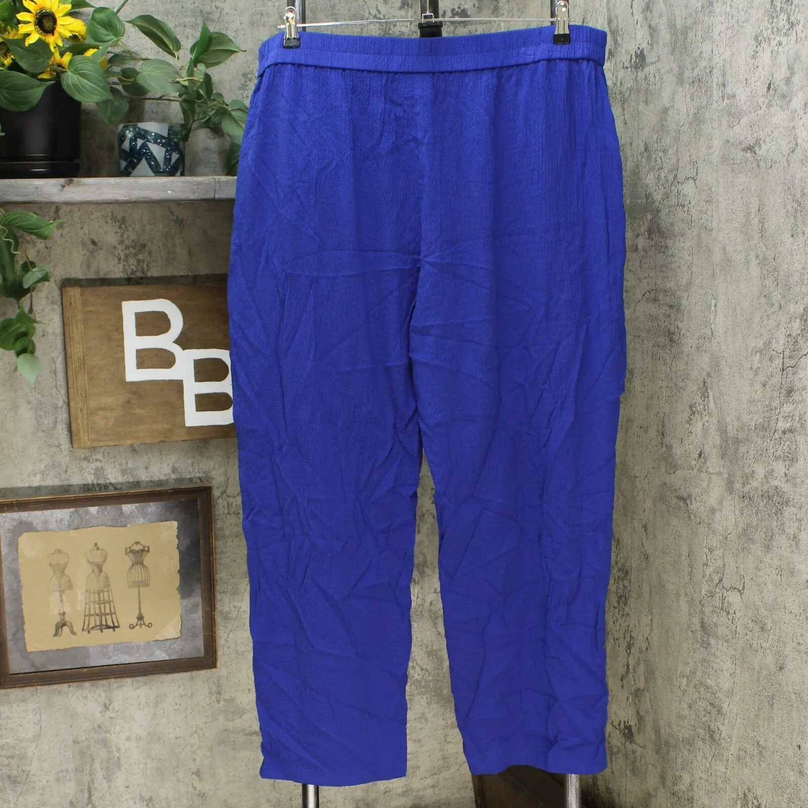JM Collection Women's Crinkle Wide Leg Pants Jazzy Blue XXL