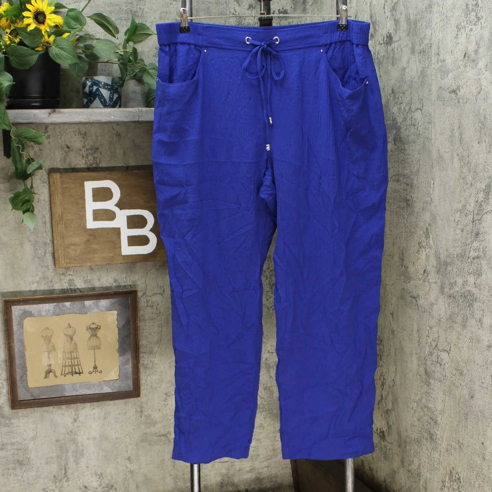 JM Collection Women's Crinkle Wide Leg Pants Jazzy Blue XXL