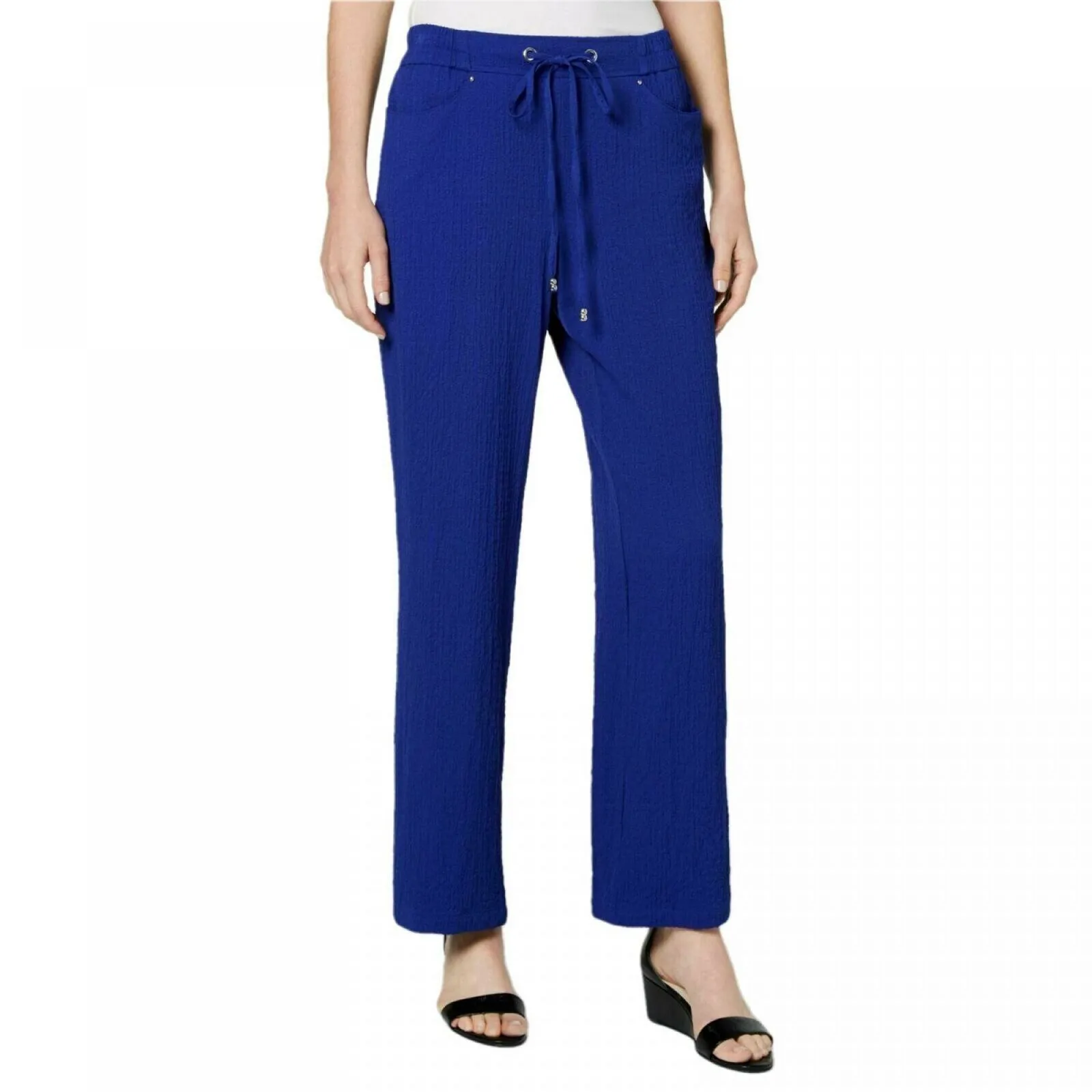 JM Collection Women's Crinkle Wide Leg Pants Jazzy Blue XXL