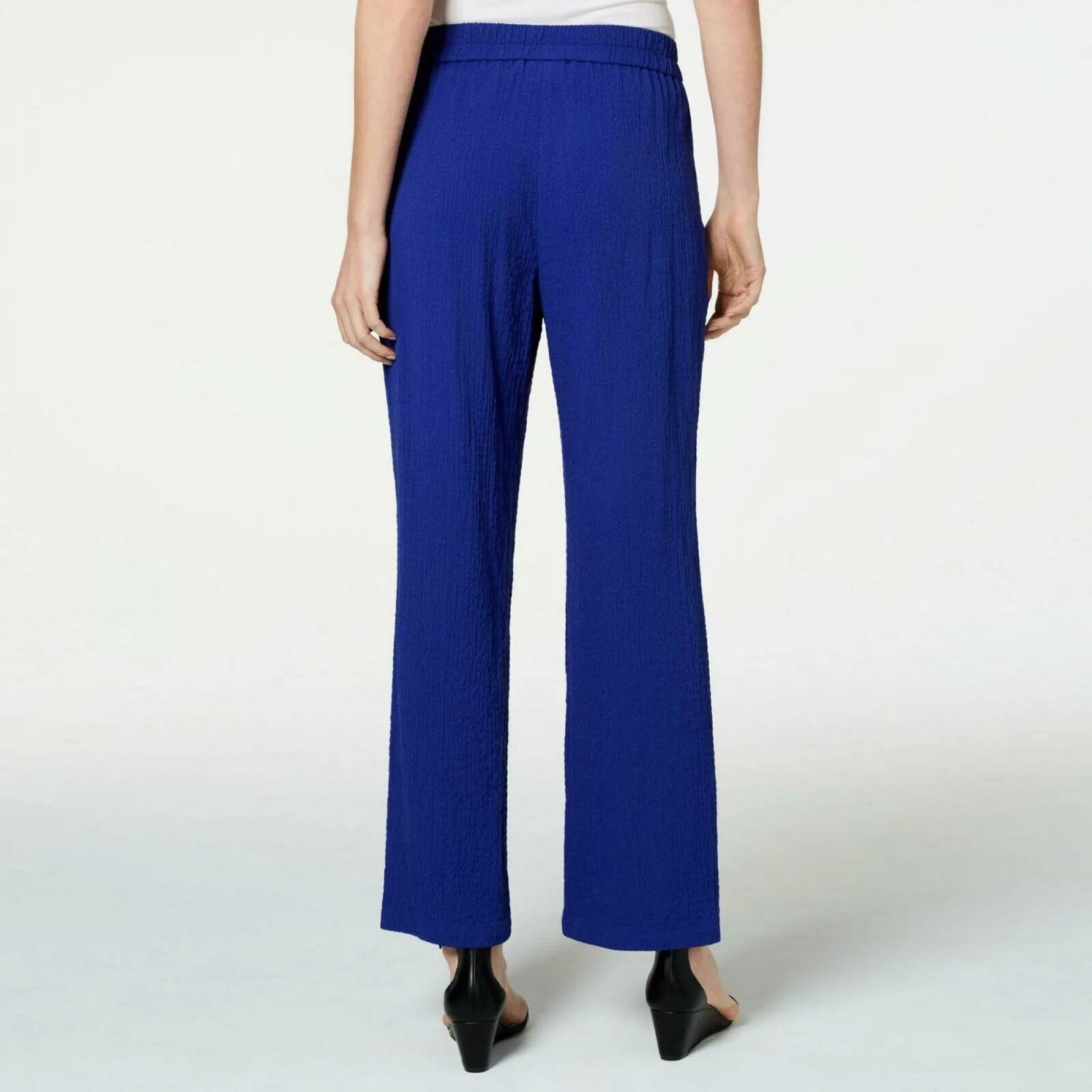 JM Collection Women's Crinkle Wide Leg Pants Jazzy Blue XXL