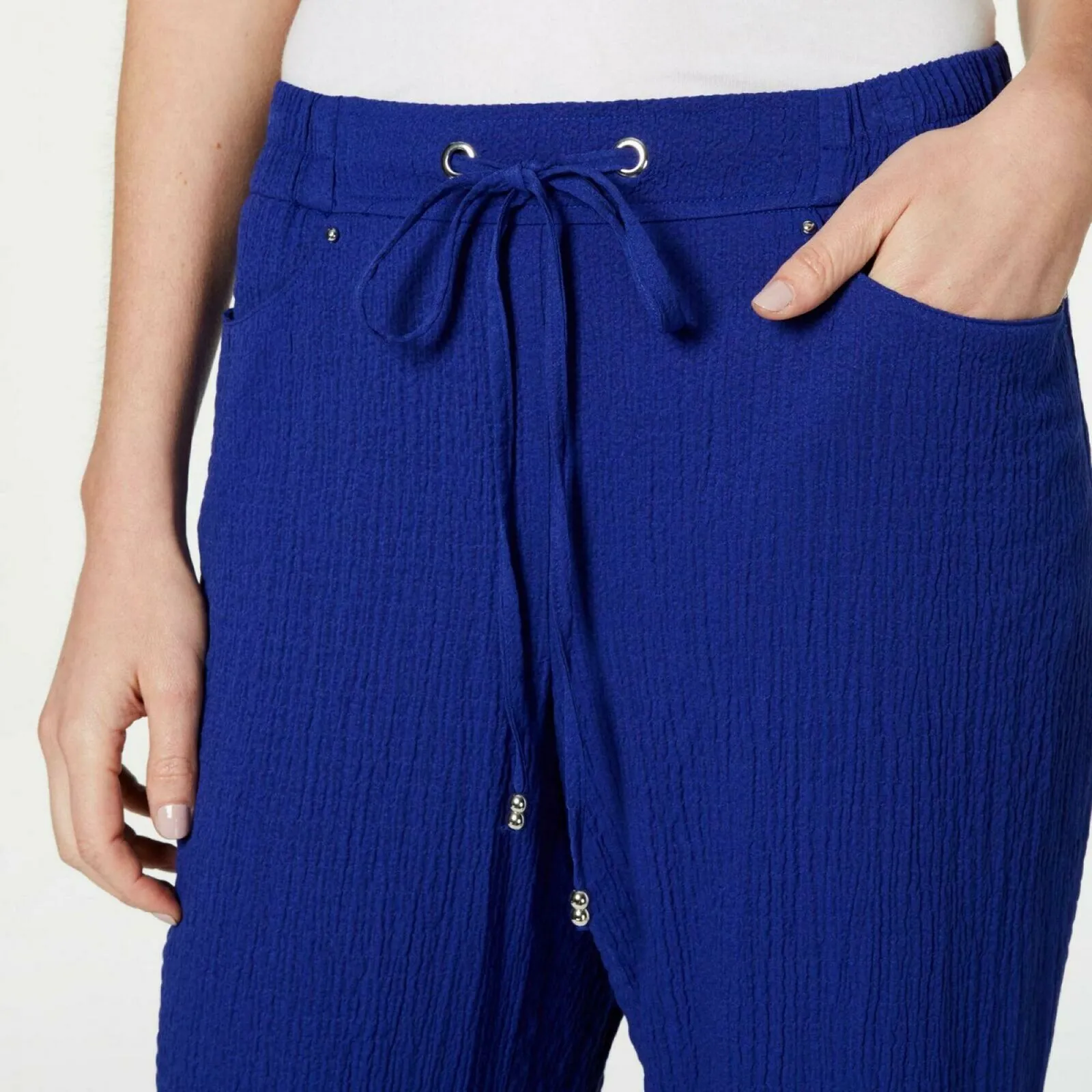 JM Collection Women's Crinkle Wide Leg Pants Jazzy Blue XXL