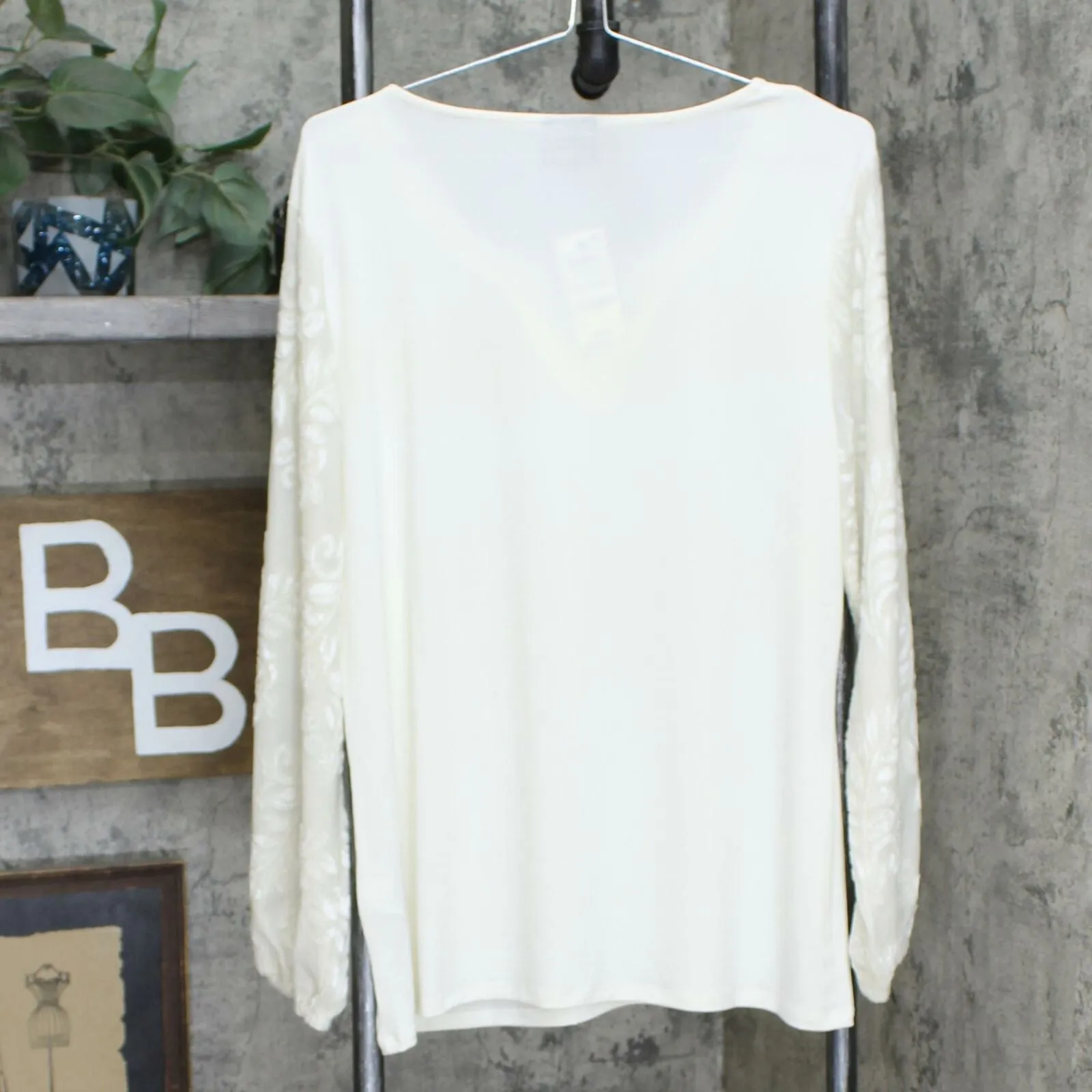 JM Collection Women's Embellished Velvet Sleeve Top