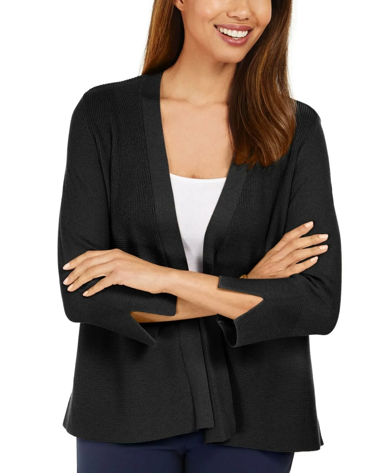 JM Collection Women's Mixed Rib Split Sleeve Cardigan Sweater