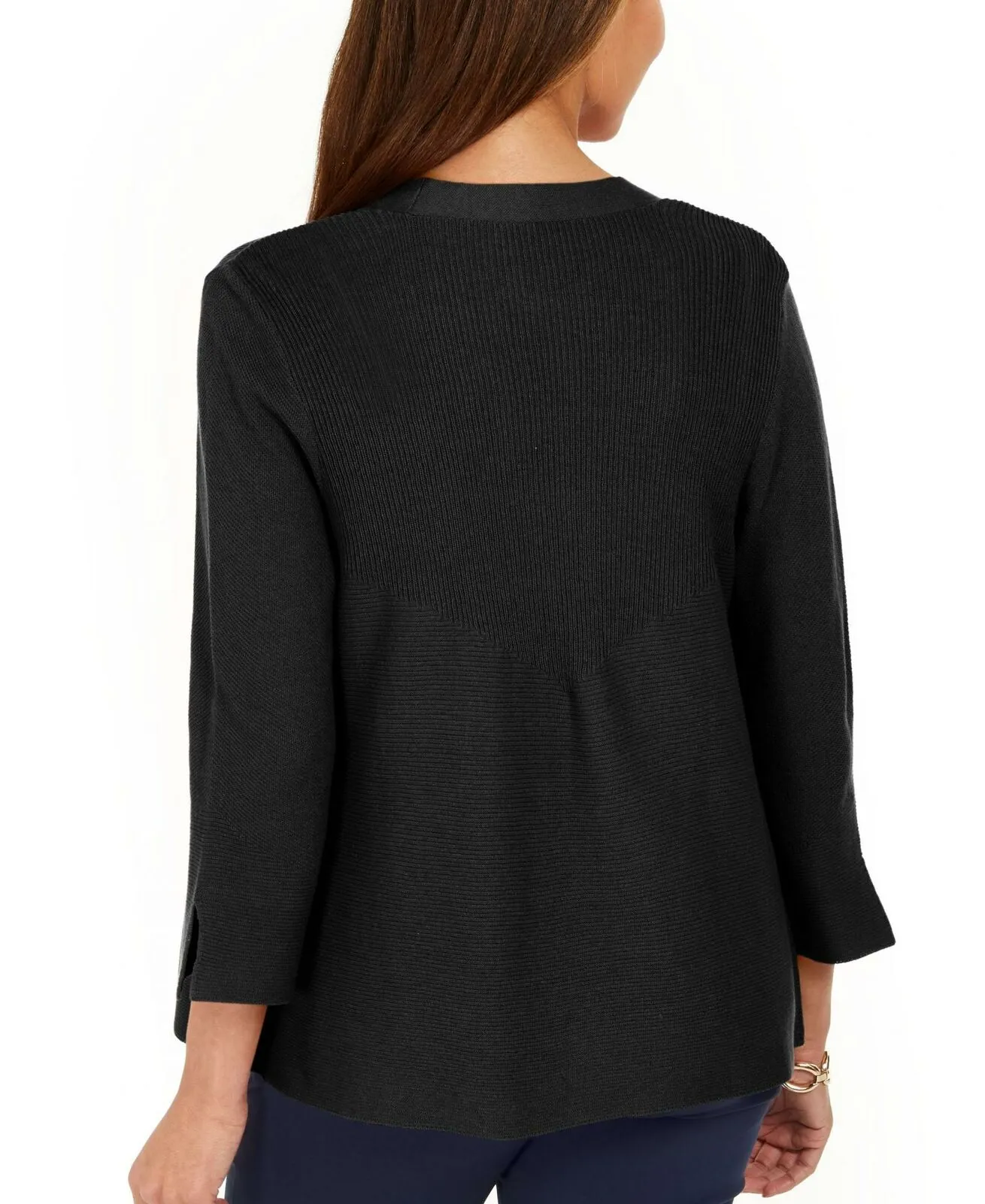 JM Collection Women's Mixed Rib Split Sleeve Cardigan Sweater