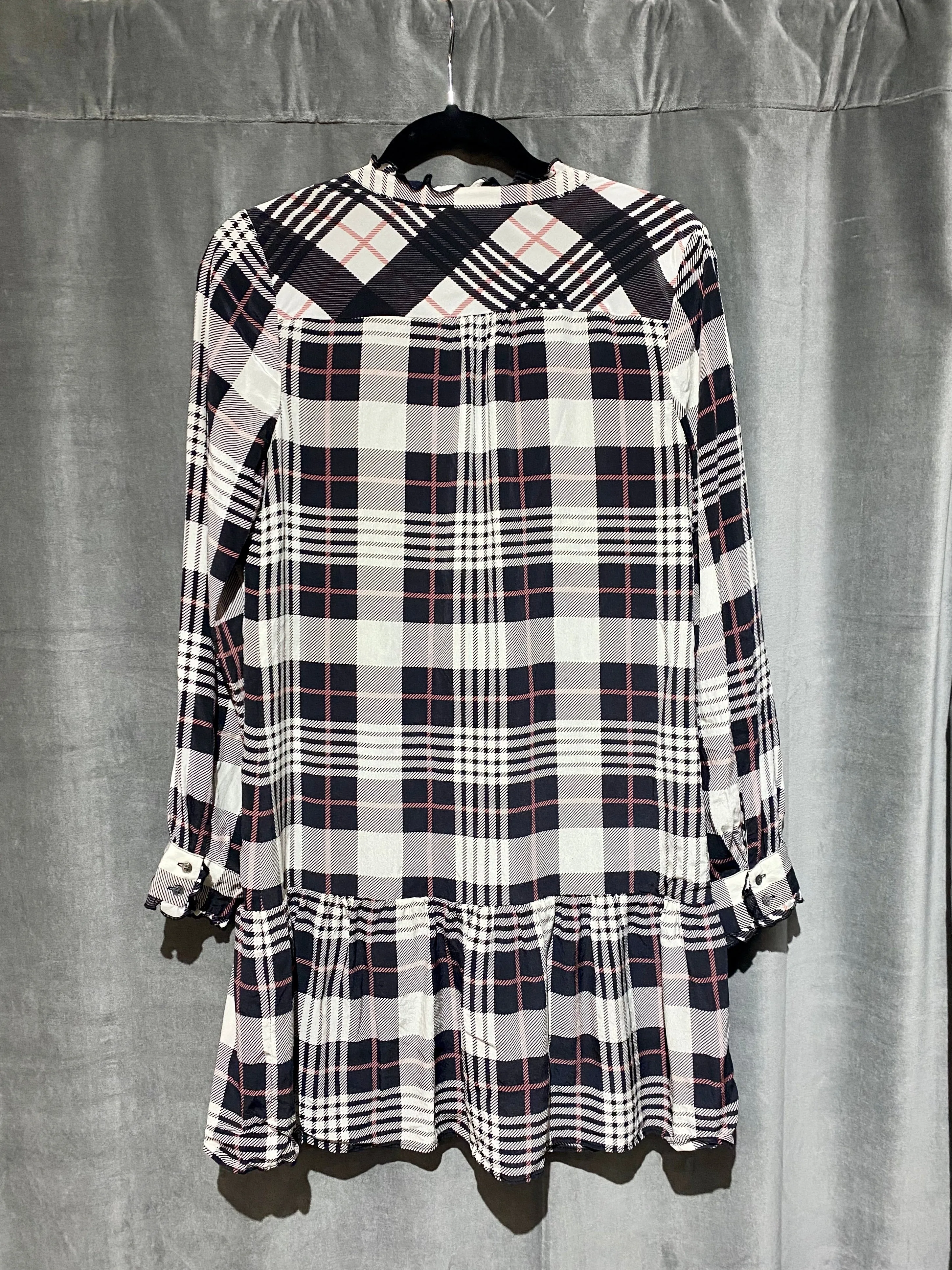 Joie Plaid Long Sleeve Silk Drop Waist Button Down Mini Dress