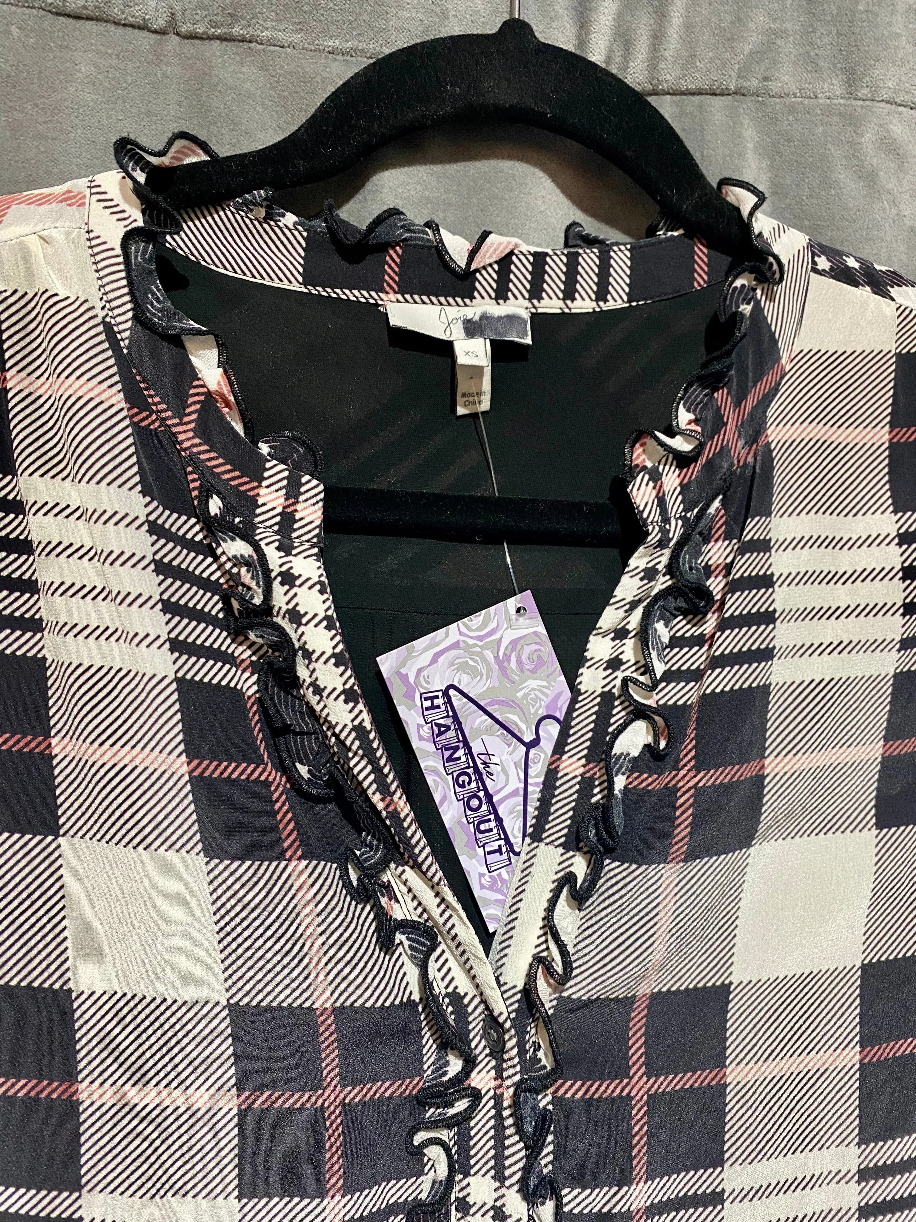 Joie Plaid Long Sleeve Silk Drop Waist Button Down Mini Dress
